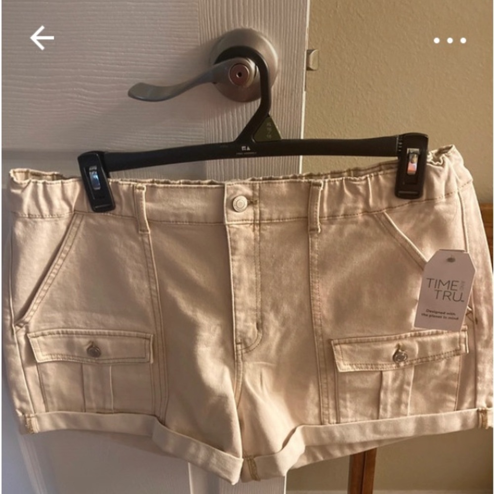 Time and Tr Beige Denim Cargo Shorts